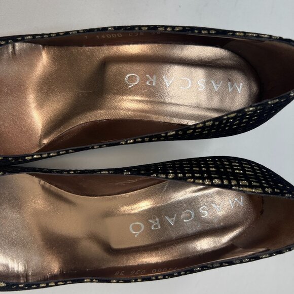 Mascaró Metallic Velvet Pumps Low Heels Pointed Toe Gold Black Evening 38 US 7.5 - Picture 11 of 13